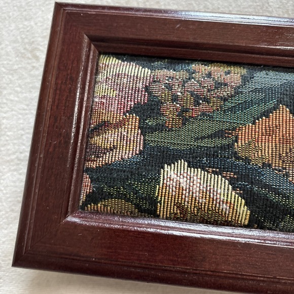 Vintage Wood Floral Tapestry Jewelry Box with Removeable Tray Mirror 8x3.5x5" - Picture 8 of 16